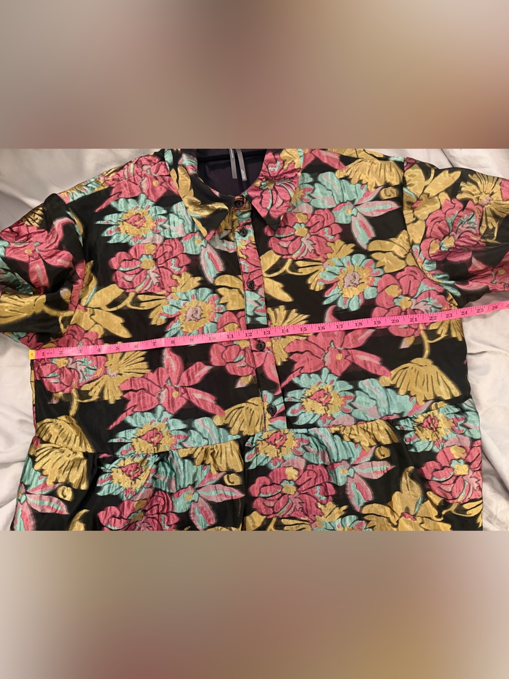 Anthropologie Bettina Tiered Jacquard Mini Dress XL Floral Feminine Oversized - Picture 8 of 10